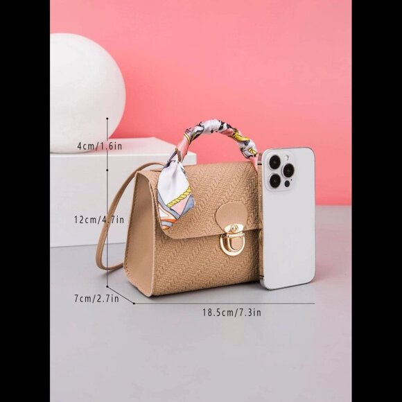 Waterproof Trendy Handbag With Silk Scarf with Shoulder Strap Purse For Women - Picture 3 of 5